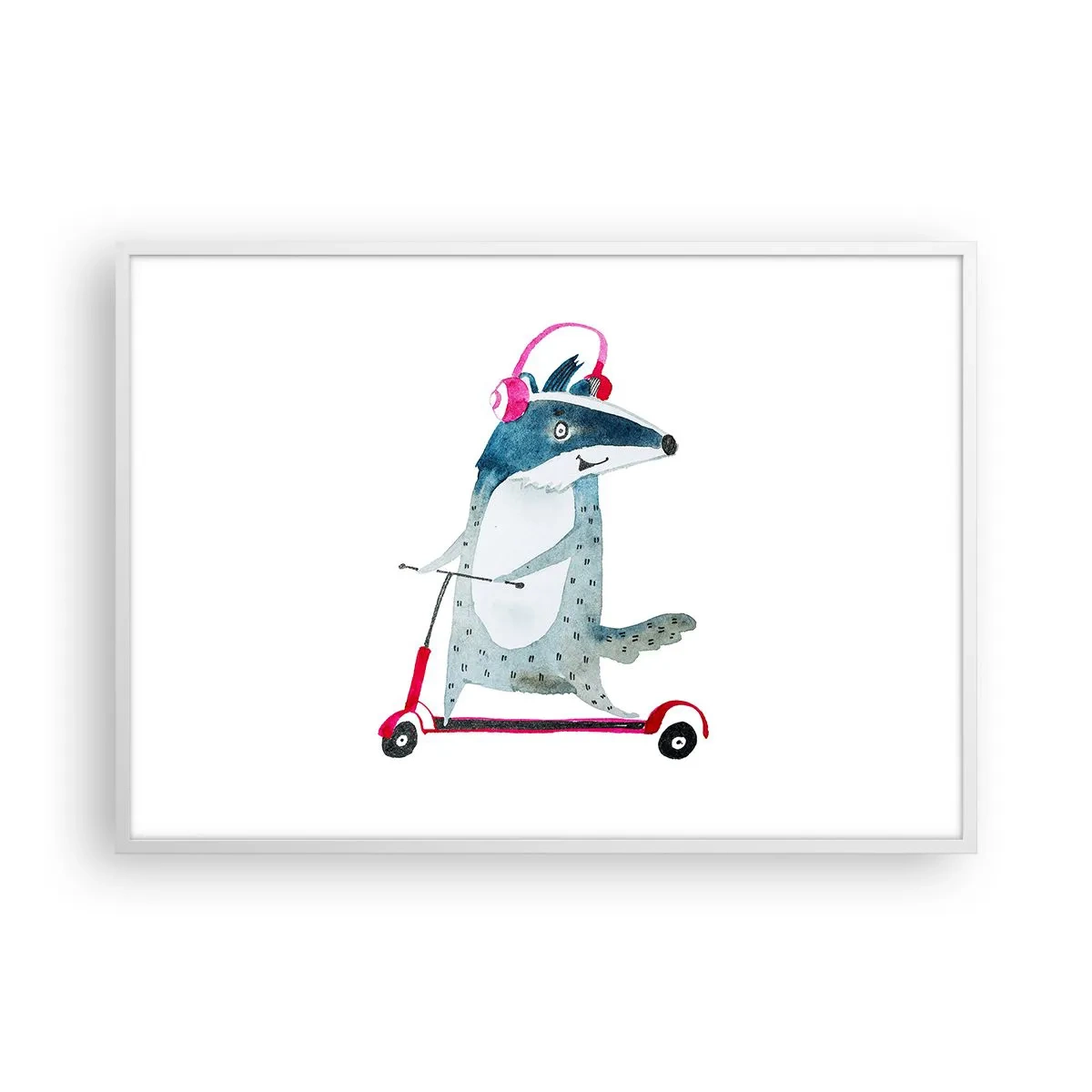 Poster în ramă albă - Bucurie de bursuc - 100x70 cm