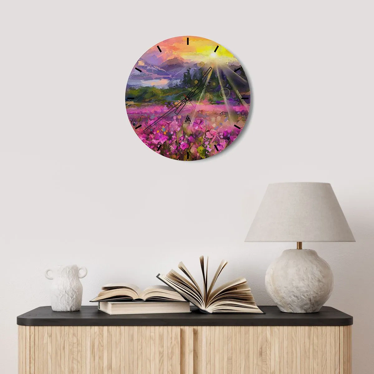 Ceas de perete - Ceas pe sticlă - Într-o vale sub protecția soarelui - 40x40 cm