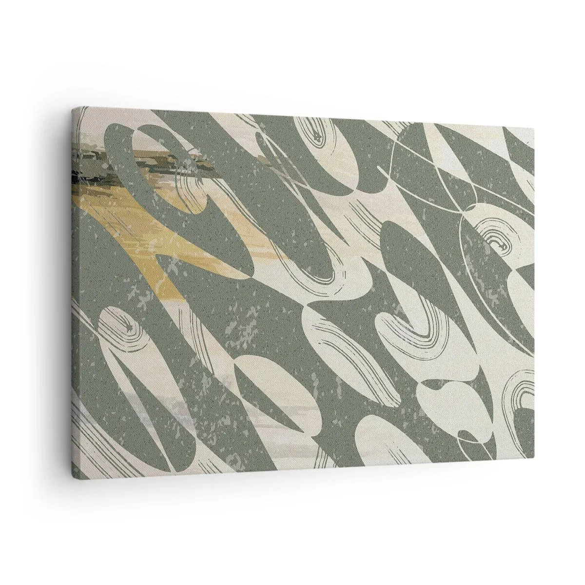 Tablou pe pânză Canvas - Forme dinamice în nuanțe de verde și auriu - 70x50cm - Abstracție ritmică - Decorațiune modernă pentru perete pentru living și dormitor ARTTOR
