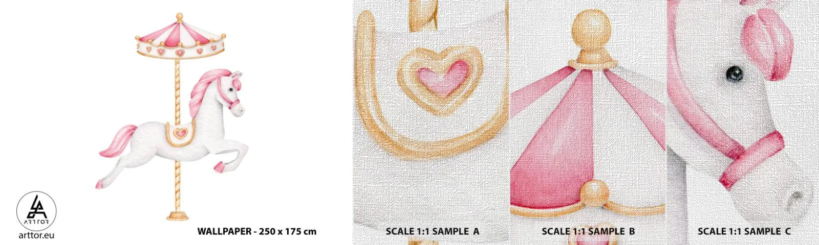 Mostră tapet Premium Canvas - A pornit la cursă - Cal, Carusele, Fată - 100x30 cm