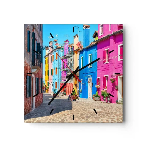 Ceas de perete - Ceas pe sticlă - Orașul "Sub papagali" - 40x40 cm