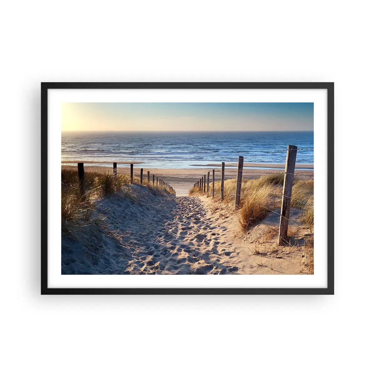 Poster în ramă neagră - Zumzet de mare, o plajă sălbatică printre ierburi... - 70x50 cm