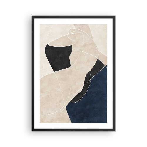 Poster în ramă neagră - Abstracție geometrică în nuanțe de bej, negru și bleumarin - 50x70cm - Compoziție abstractă - contrast de culori - Decorațiune modernă pentru perete pentru living și dormitor ARTTOR