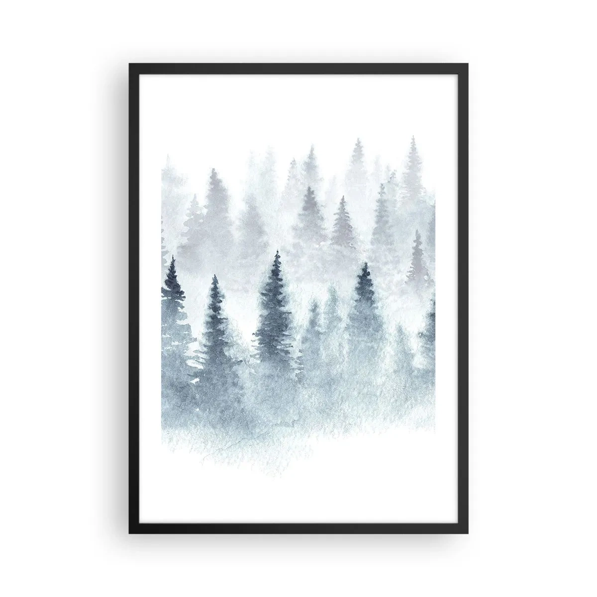 Poster în ramă neagră - Peisaj în acuarelă cu o pădure în ceață - 50x70cm - Înfășurate în ceață - Decorațiune modernă pentru perete pentru living și dormitor ARTTOR