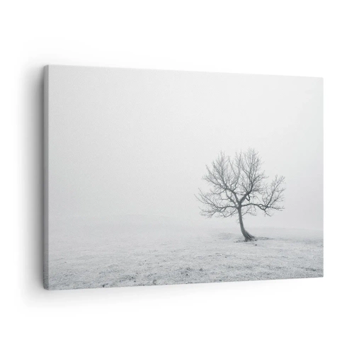 Tablou pe pânză Canvas - Un copac singuratic în ceața de iarnă, într-un câmp gol - 70x50cm - Împotriva neantului - Decorațiune modernă pentru perete pentru living și dormitor ARTTOR