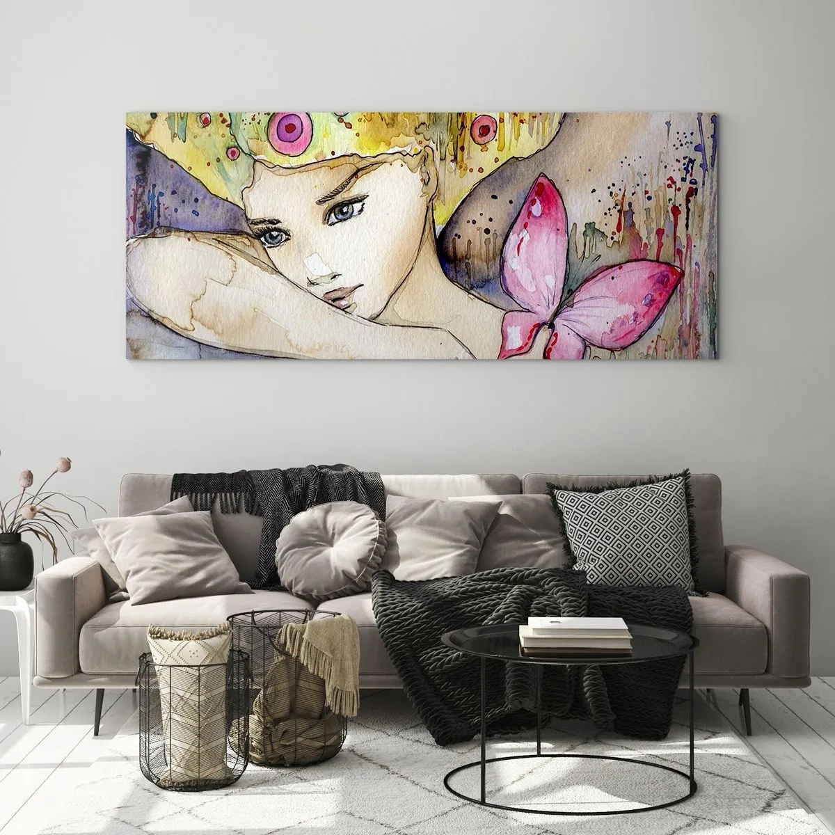 Tablou pe sticlă - Prințesa fluture - 90x30 cm