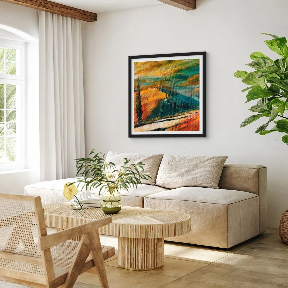 Poster în ramă neagră - Peisaj toscan - 50x50 cm