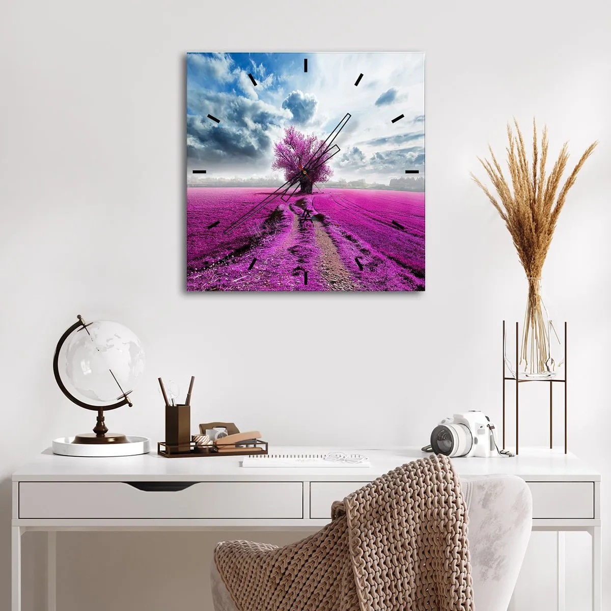 Ceas de perete - Ceas pe sticlă - Câmpul cu iarbă neagră - 40x40 cm