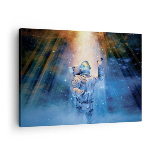 Tablou pe pânză Canvas - Astronautul în lumina unei explozii cosmice pline de stele - 70x50cm - În cele din urmă am ajuns - Decorațiune modernă pentru perete pentru living și dormitor ARTTOR