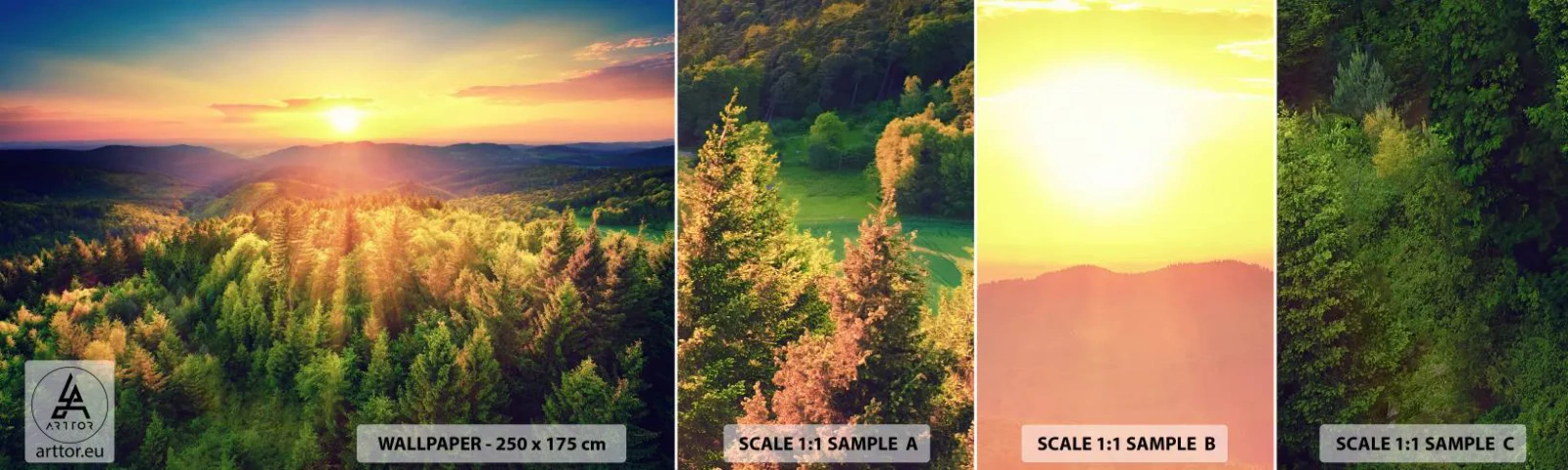 Mostră tapet autocolant Deluxe Sticker - Vârfuri și culmi - Peisaj, pădure, Munţi - 100x30 cm