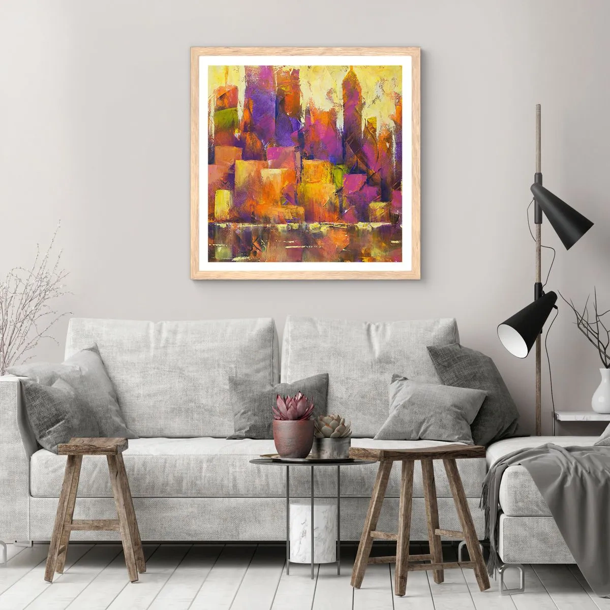 Poster în ramă de stejar deschis - Compoziția metropolitană - 40x40 cm