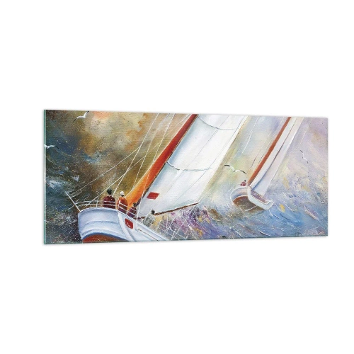 Tablou pe sticlă - Alergătoare pe valuri - 100x40 cm