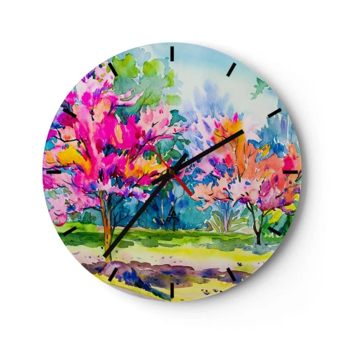 Ceas de perete - Ceas pe sticlă - Grădina curcubeului în splendoarea primăverii - 40x40 cm