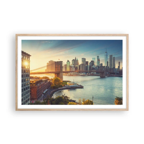 Poster în ramă de stejar deschis - Zorii metropolitani - 91x61 cm