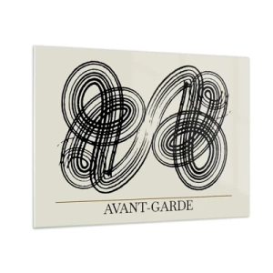 Tablou pe sticlă - Bucle și linii avangardiste negre pe un fundal deschis - 70x50cm - A apărut spontan - Decorațiune modernă pentru perete pentru living și dormitor ARTTOR