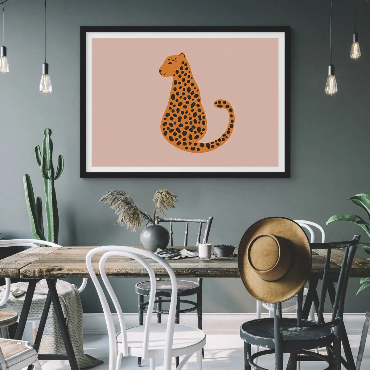 Poster în ramă neagră - Modelul leopard este tot timpul la modă - 70x50 cm