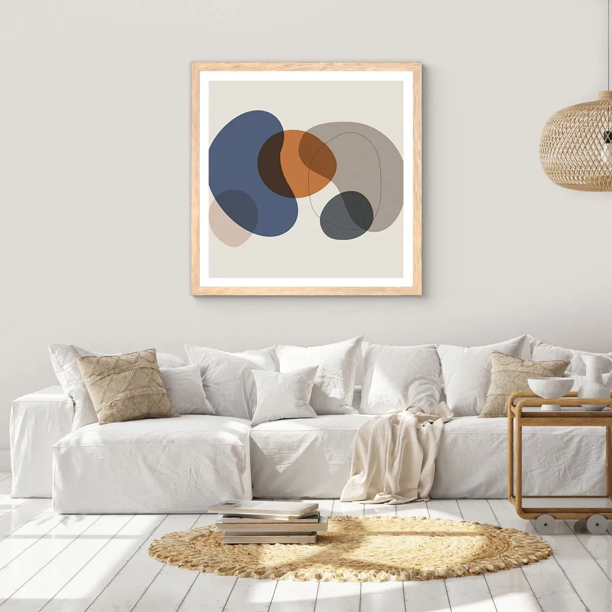 Poster în ramă de stejar deschis - Picături de culoare - 50x50 cm