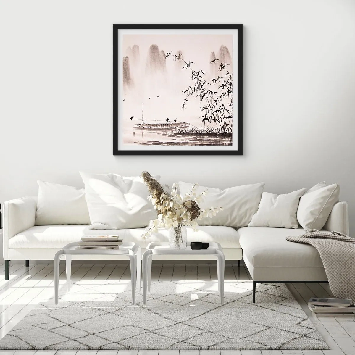 Poster în ramă neagră - Liniștea câmpurilor de orez - 50x50 cm