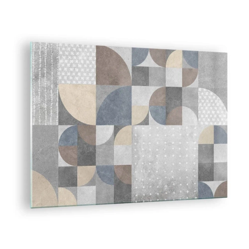Tablou pe sticlă - Compoziție geometrică abstractă cu diverse forme și nuanțe de gri. - 70x50cm - Fantezie ceramică - Decorațiune modernă pentru perete pentru living și dormitor ARTTOR