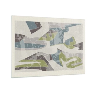 Tablou pe sticlă - Compoziție geometrică în verde și gri - 70x50cm - Compoziție din spatele geamului - Decorațiune modernă pentru perete pentru living și dormitor ARTTOR