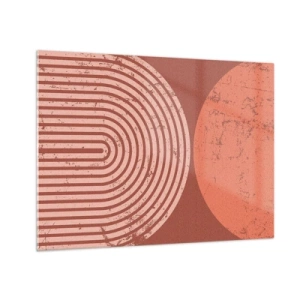 Tablou pe sticlă - Grafică geometrică de culoarea ruginii cu un semicerc și un cerc - 70x50cm - Relație strânsă - Decorațiune modernă pentru perete pentru living și dormitor ARTTOR
