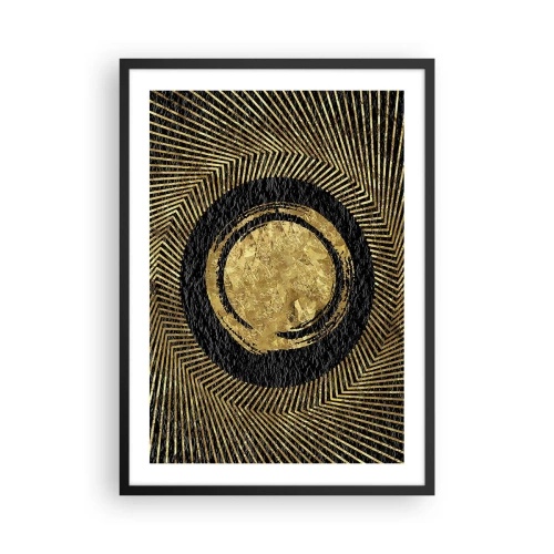 Poster în ramă neagră - Abstracție geometrică aurie pe fundal negru - 50x70cm - Compoziție glamour - Decorațiune modernă pentru perete pentru living și dormitor ARTTOR