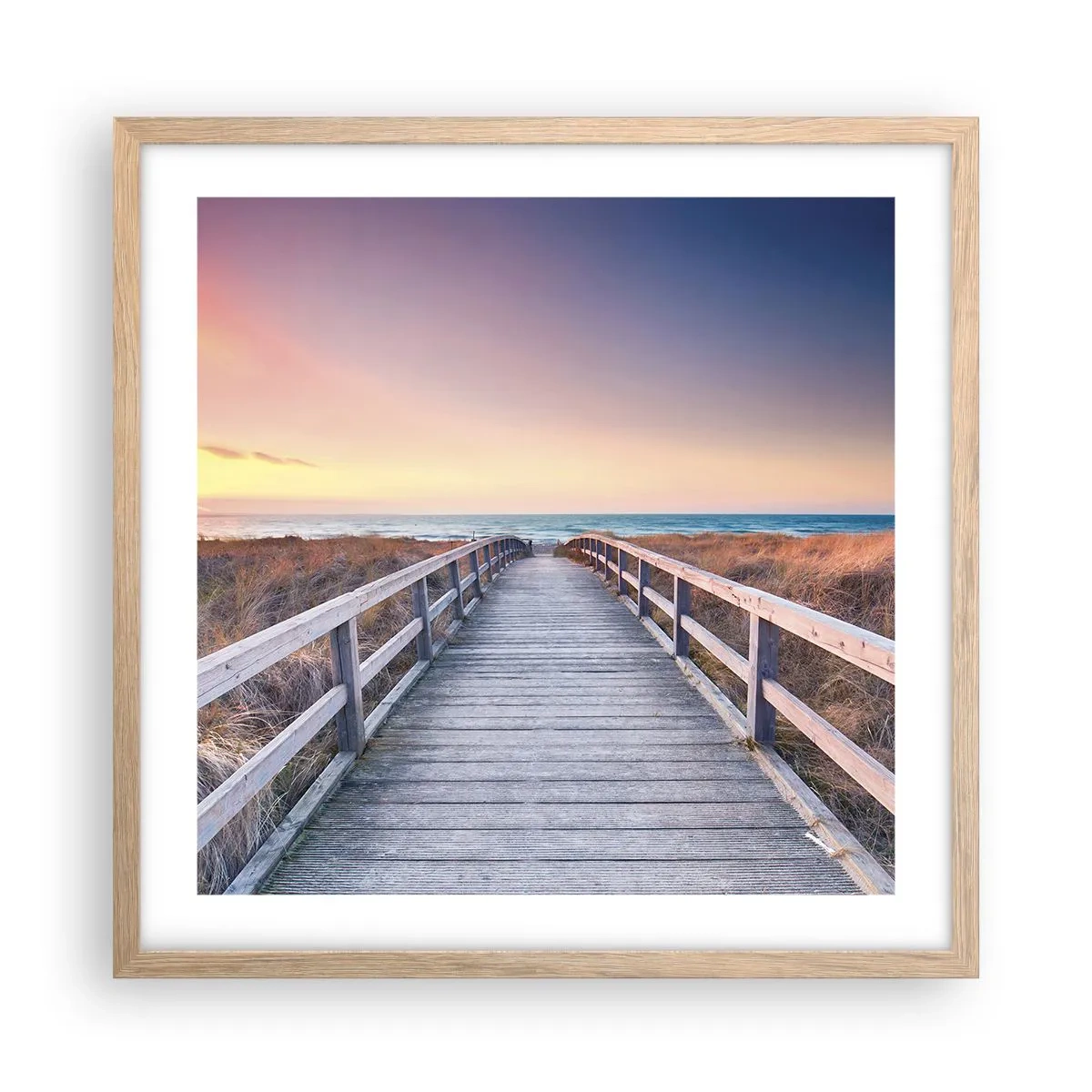 Poster în ramă de stejar deschis - Aurora baltică de seară - 50x50 cm