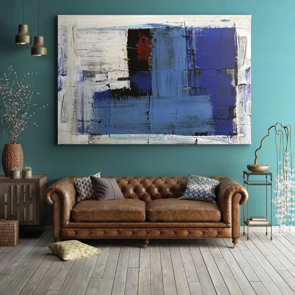 Tablou pe pânză Canvas - Compoziție abstractă în nuanțe de albastru și alb - 70x50cm - Secretul albastru - Decorațiune modernă pentru perete pentru living și dormitor ARTTOR