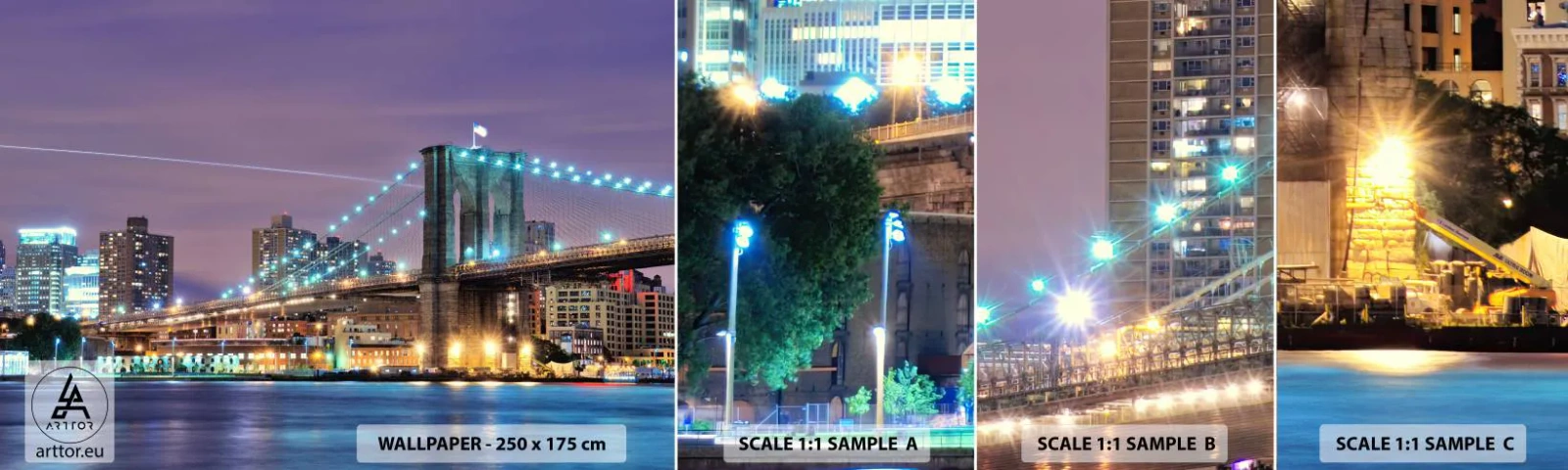 Mostră de Tapet Standard Eco - De mulți ani, Podul Brooklyn - Oraș, New York, Podul Brooklyn - 100x30 cm