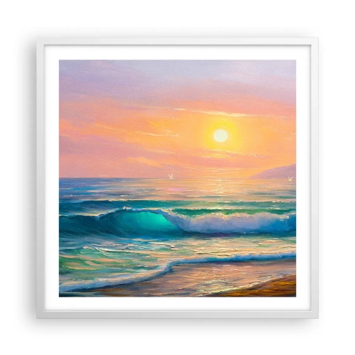 Poster în ramă albă - Cântecul turcoaz al valurilor - 60x60 cm