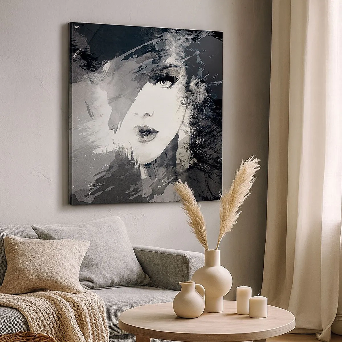 Tablou pe pânză - Din spatele unui voal gri - 30x30 cm