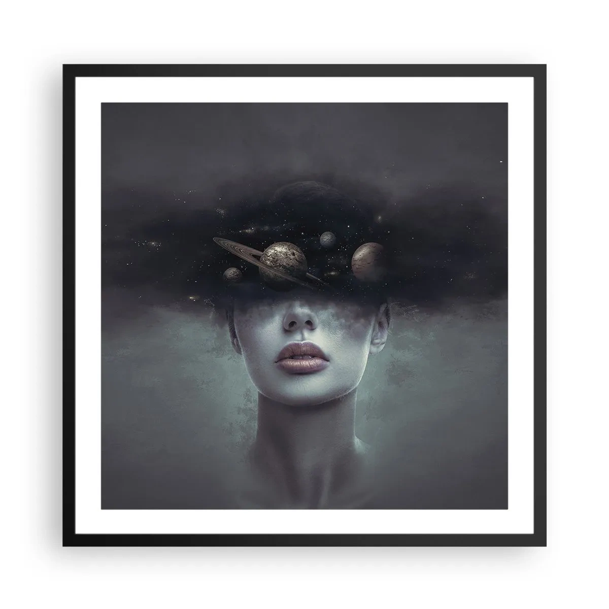 Poster în ramă neagră - Și planetele o iau razna... - 60x60 cm