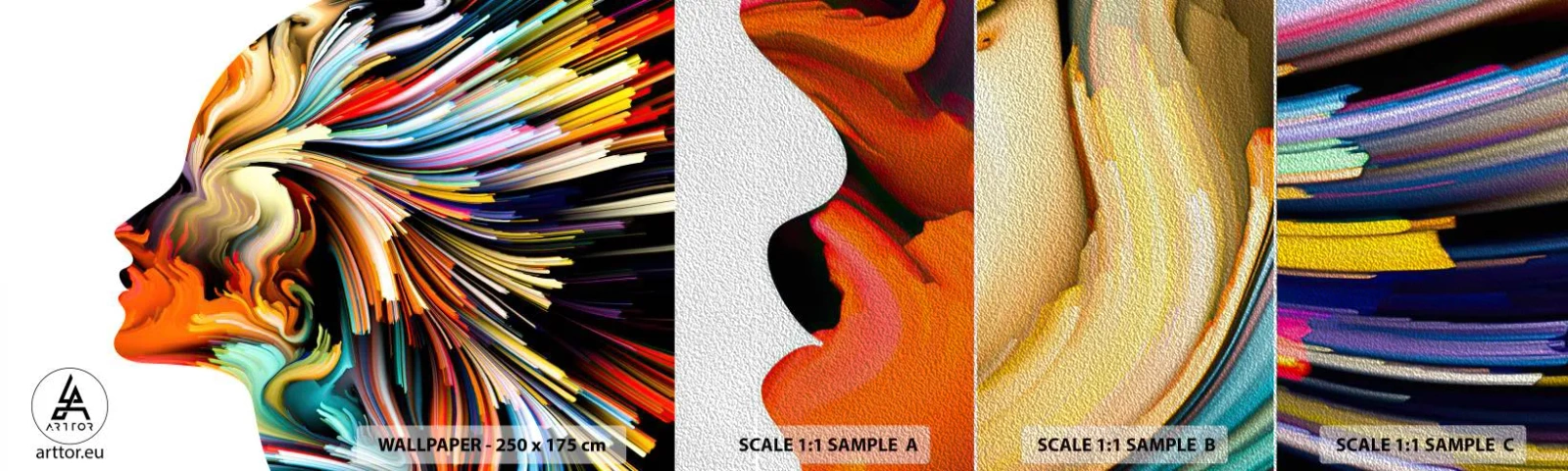 Mostră tapet Premium Sand - O explozie de imaginație - Abstracția, Femeie, Grafică - 100x30 cm