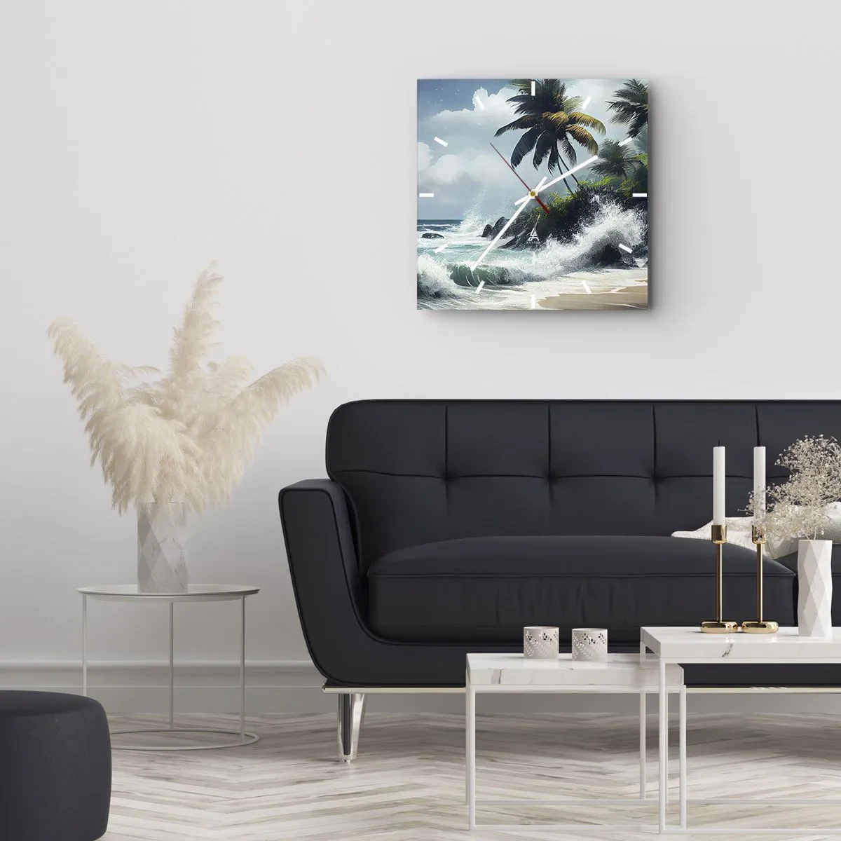 Ceas de perete - Ceas pe sticlă - Pe un țărm tropical - 30x30 cm