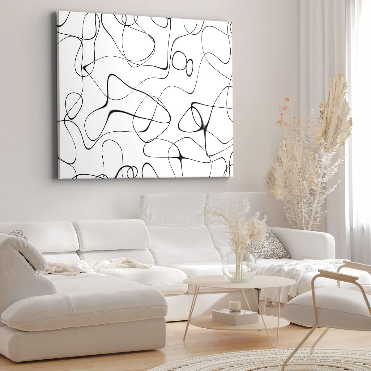 Tablou pe pânză Canvas - Linii negre abstracte pe fundal alb într-un stil minimalist - 70x50cm - Căile vieții, căile destinului - Decorațiune modernă pentru perete pentru living și dormitor ARTTOR
