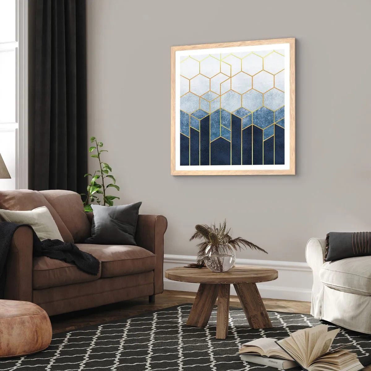 Poster în ramă de stejar deschis - Compoziție în ritm sincopat - 60x60 cm