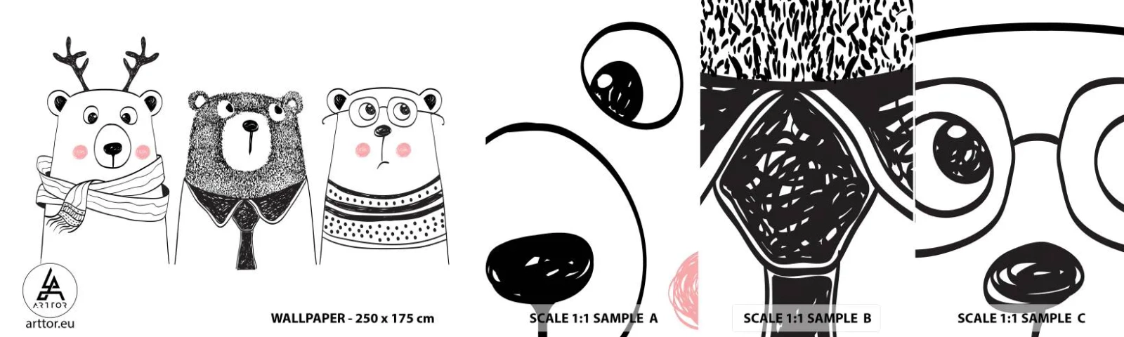 Mostră tapet autocolant Deluxe Sticker - Ursuleț, urs - Pentru copii, Urs, Ilustrare - 100x30 cm