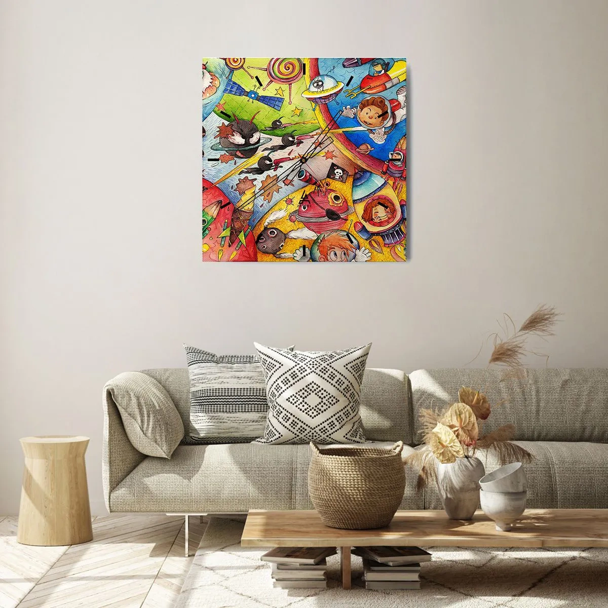 Ceas de perete - Ceas pe sticlă - O mare aventură spațială - 40x40 cm