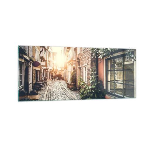 Tablou pe sticlă - Străduță în splendoare roz - 100x40 cm