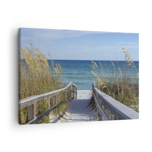 Tablou pe pânză Canvas - Calea spre plajă cu vedere la mare - 70x50cm - În soare, în vânt - Decorațiune modernă pentru perete pentru living și dormitor ARTTOR