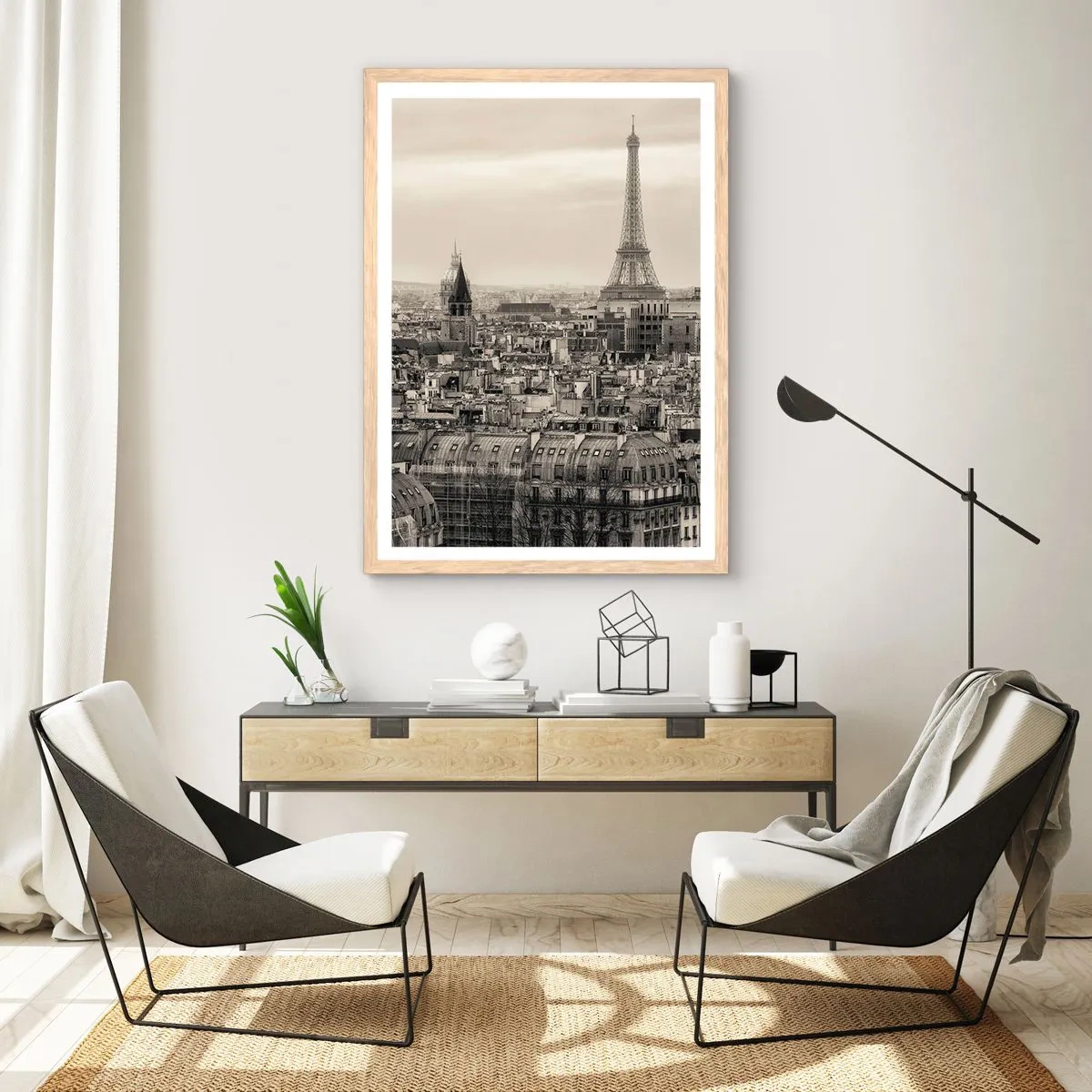 Poster în ramă de stejar deschis - Deasupra acoperișurilor Parisului - 30x40 cm