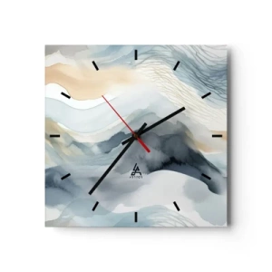 Ceas de perete - Ceas pe sticlă - Abstracție de zăpadă și ceață - 40x40 cm