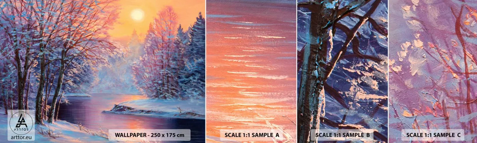 Mostră de Tapet Standard Eco - Culorile iernii - Peisaj, Râu, pădure - 100x30 cm