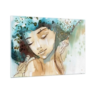 Tablou pe sticlă - Lady în albastru - 100x70 cm
