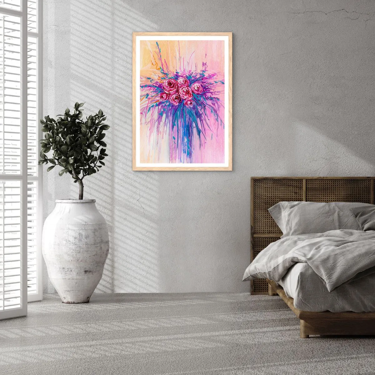 Poster în ramă de stejar deschis - Fântână de trandafiri - 30x40 cm