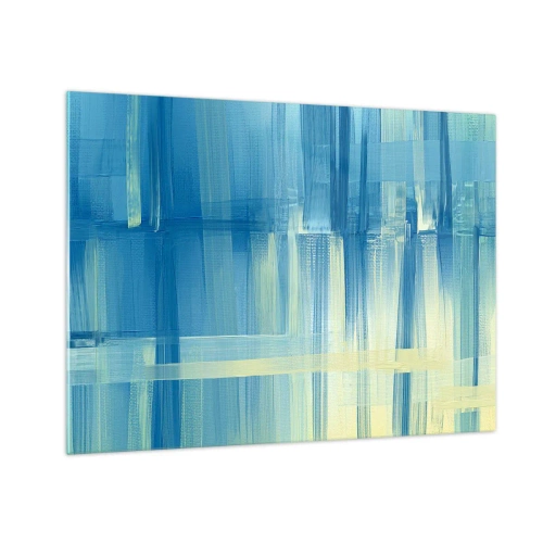 Tablou pe sticlă - Pensule abstracte în turcoaz și galben - 70x50cm - Compoziție în turcoaz - Decorațiune modernă pentru perete pentru living și dormitor ARTTOR