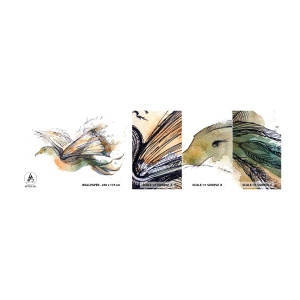 Mostră tapet autocolant Deluxe Sticker - Pe aripile poeziei - Abstracția, Pasăre, Carte - 100x30 cm