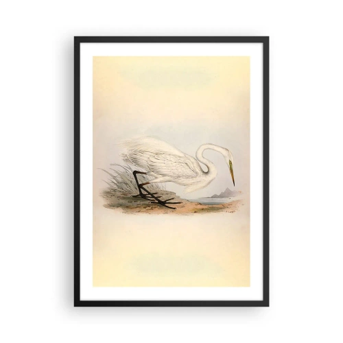 Poster în ramă neagră - Ilustrație a unui stârc pe un fundal de peisaj pastel - 50x70cm - Doamna în stufărișuri - Decorațiune modernă pentru perete pentru living și dormitor ARTTOR