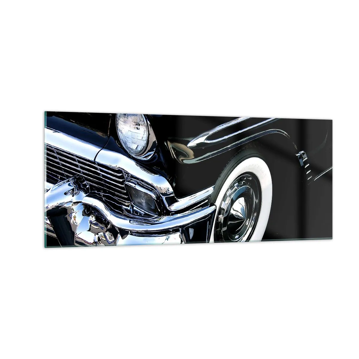 Tablou pe sticlă - Clasicul în argintiu, negru și alb - 100x40 cm