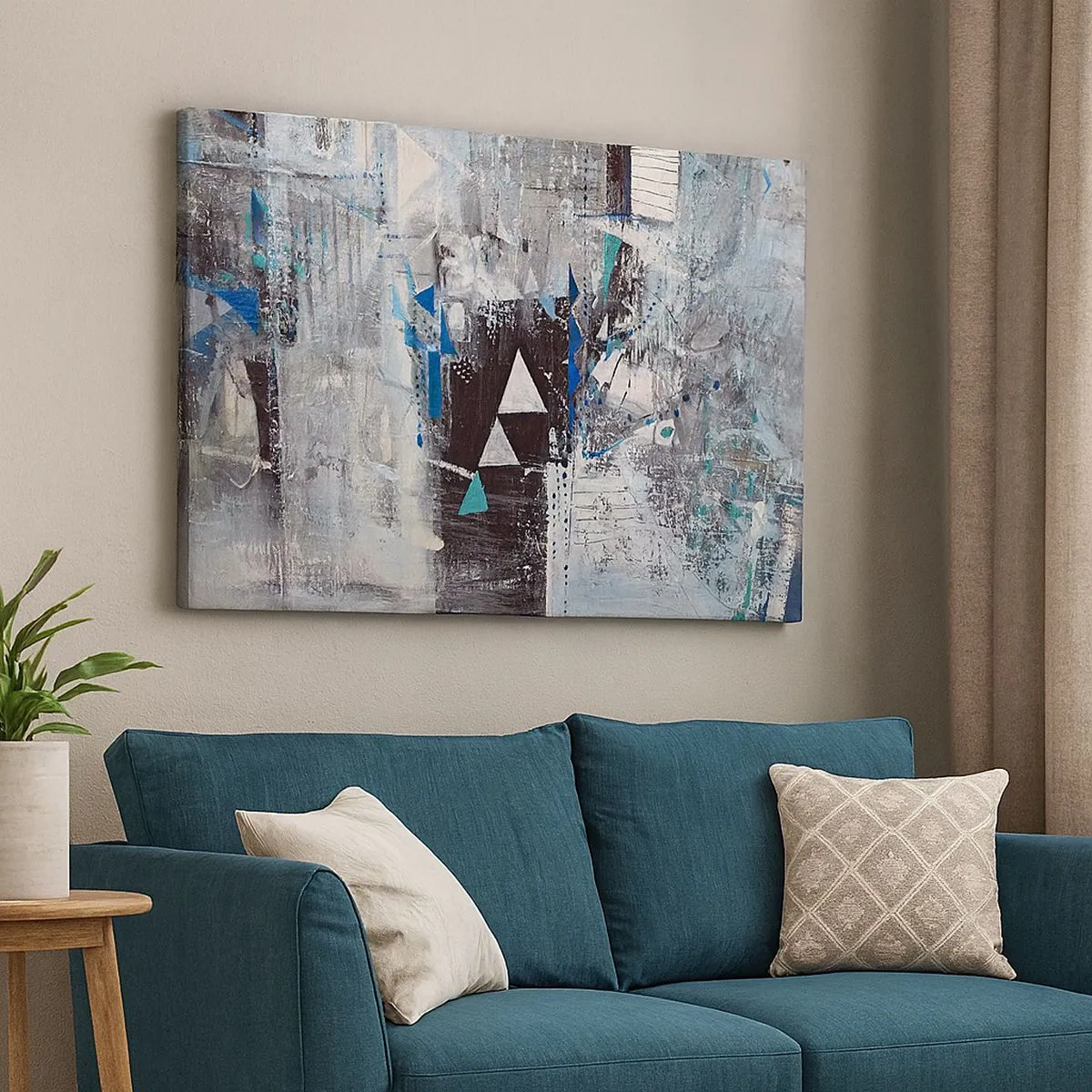 Tablou pe pânză Canvas - Compoziție abstractă cu triunghiuri și modele geometrice - 70x50cm - Ordinea superioară a triunghiurilor - Decorațiune modernă pentru perete pentru living și dormitor ARTTOR